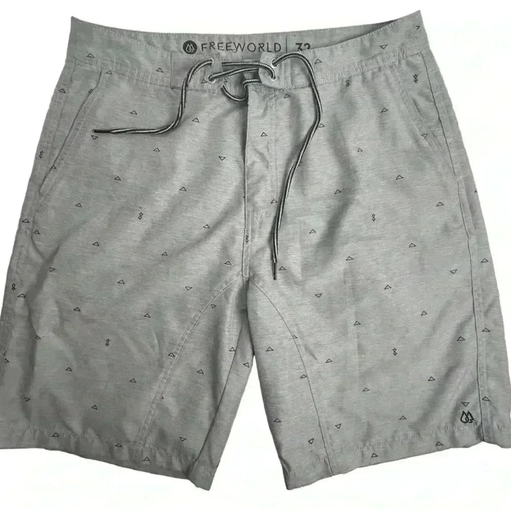 Freeworld Men's Gray Geometric Print Hybrid Board‎ Shorts Swim Size 32